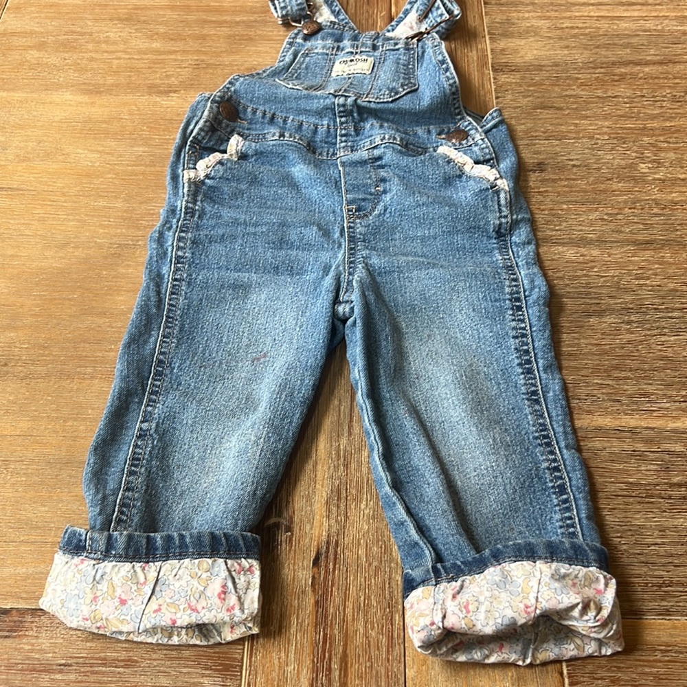 Osh Kosh floral print  Denim  Overalls Girls 2T
